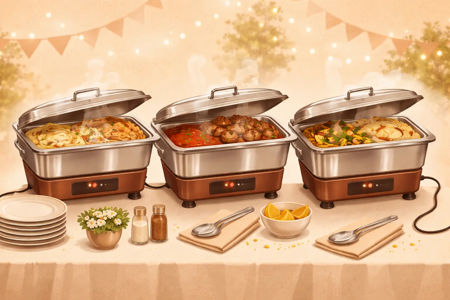 Buffet-Set – Drei elektrische Speisenwärmer